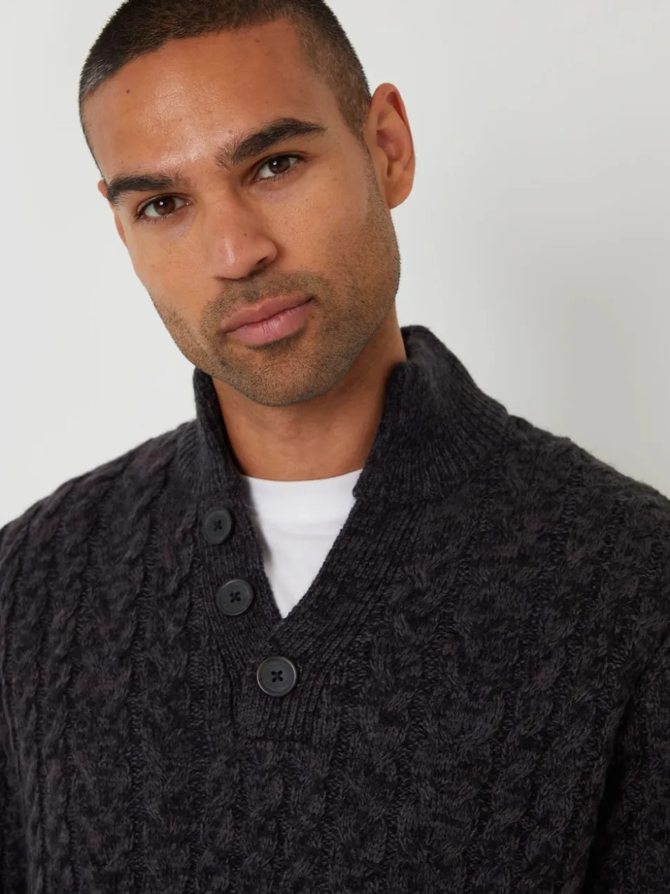 Threadbare Black Funnel Neck Cable Knit Jumper