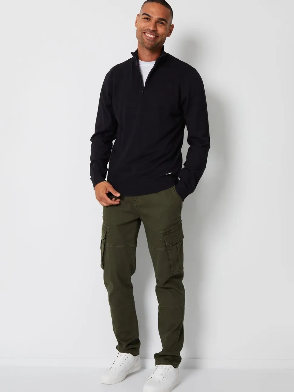 Threadbare Black Funnel Quarter Zip Knitted Jumper