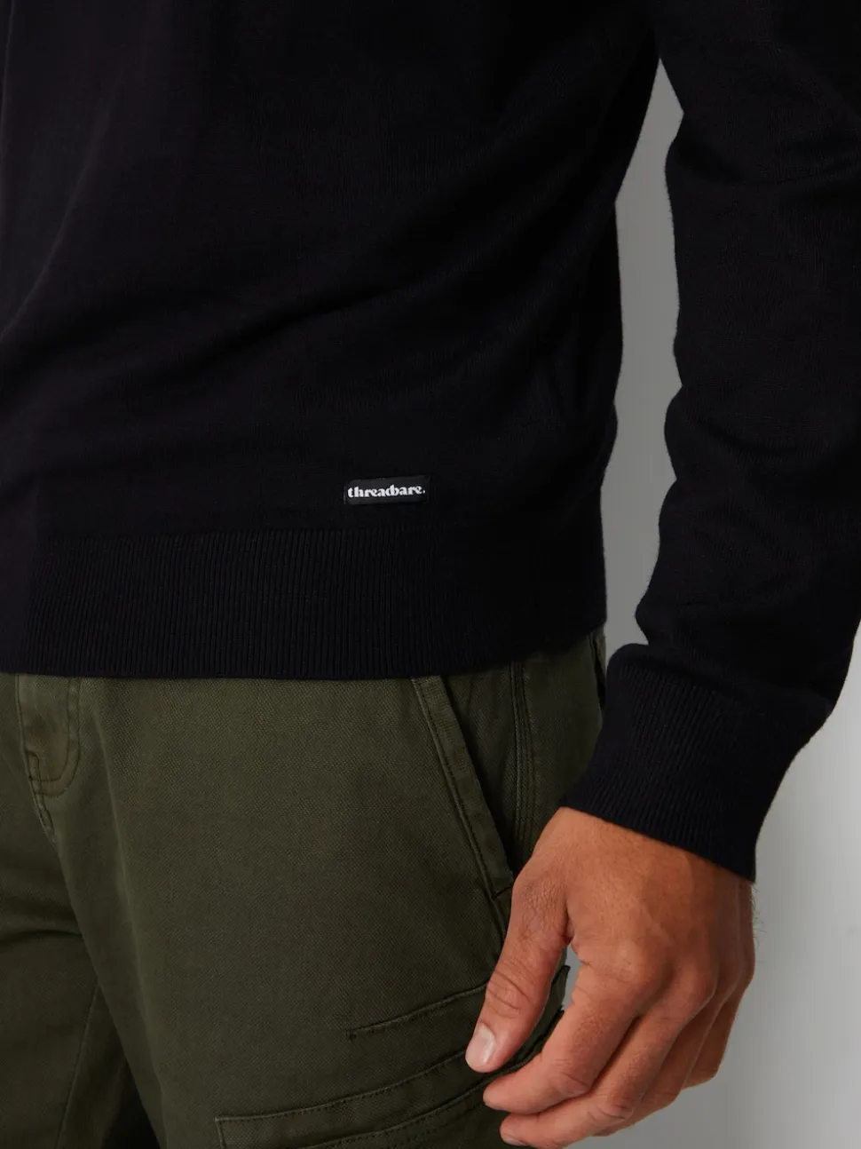 Threadbare Black Funnel Quarter Zip Knitted Jumper