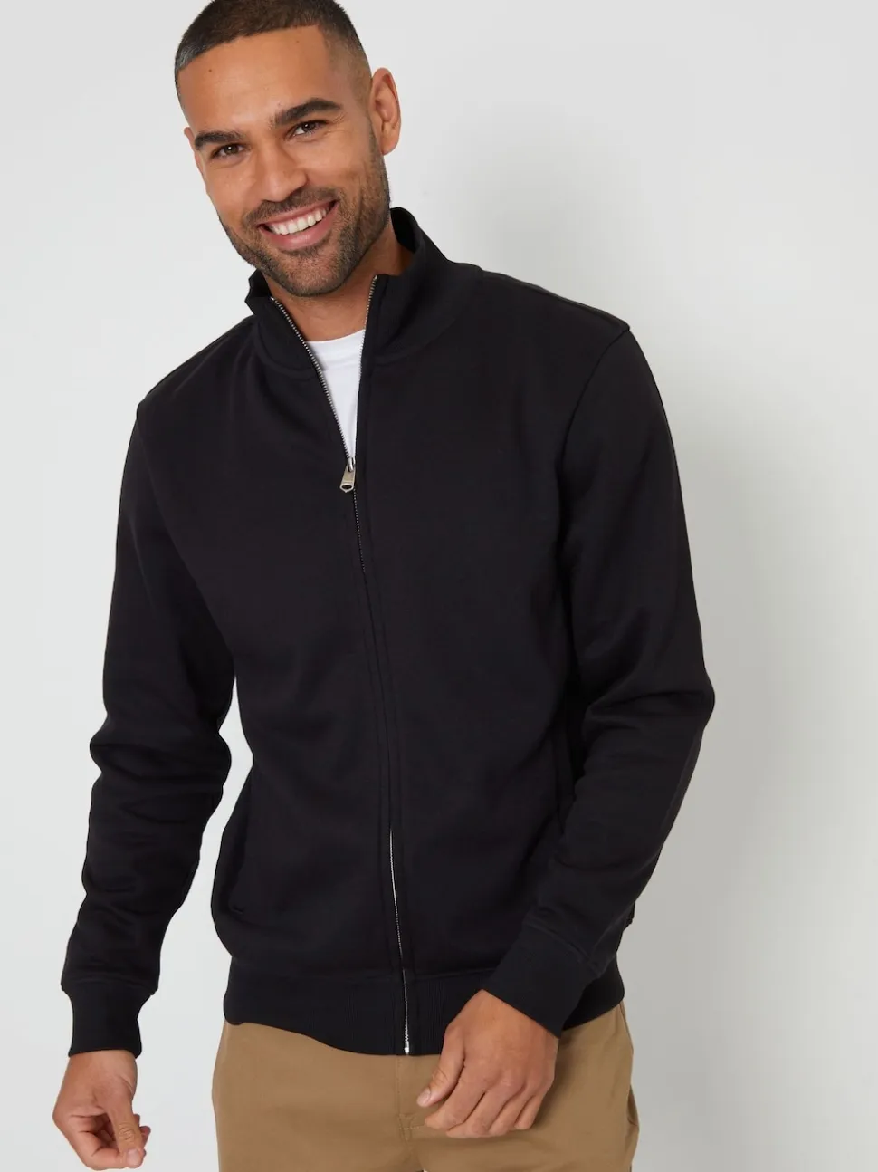 Threadbare Black Funnel Quarter Zip Through Sweatshirt