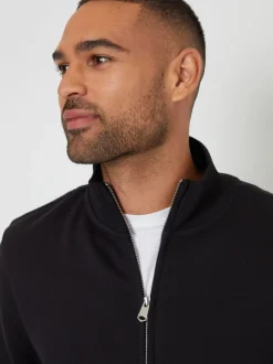 Threadbare Black Funnel Quarter Zip Through Sweatshirt