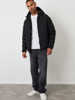 Threadbare Black Hooded Quilted Jacket