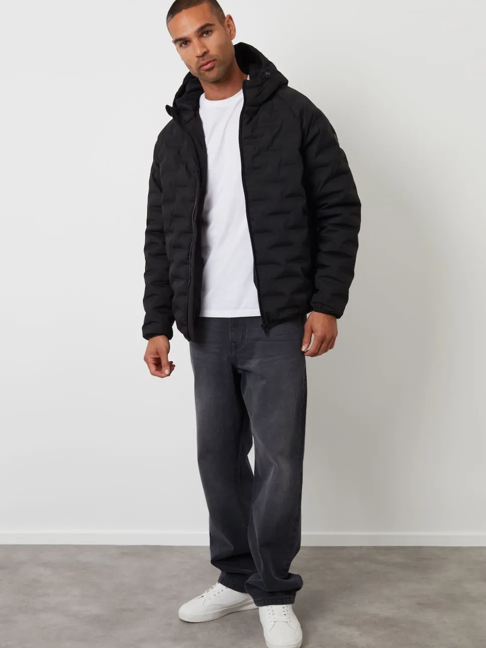 Threadbare Black Hooded Quilted Jacket