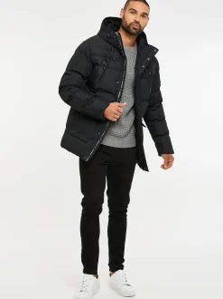 Threadbare Black Hooded Showerproof Puffer Coat