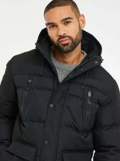 Threadbare Black Hooded Showerproof Puffer Coat