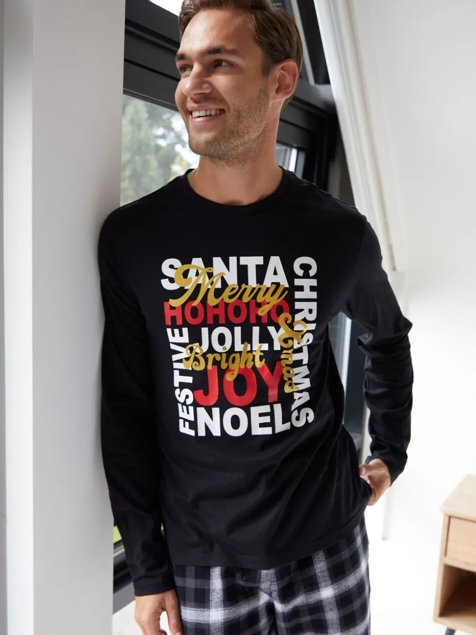 Threadbare Black Jolly Matching Christmas Check Curve Family Pyjamas
