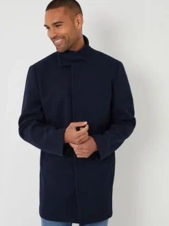 Threadbare Black Longline Faux Wool Funnel Neck Coat