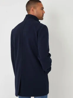 Threadbare Black Longline Faux Wool Funnel Neck Coat