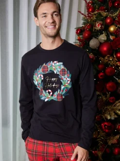 Threadbare Black Matching Christmas Holidays Check Family Pyjamas