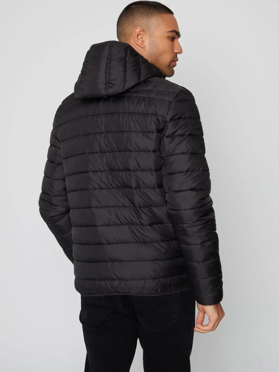 Threadbare Black Matte Finish Padded Showerproof Hooded Jacket