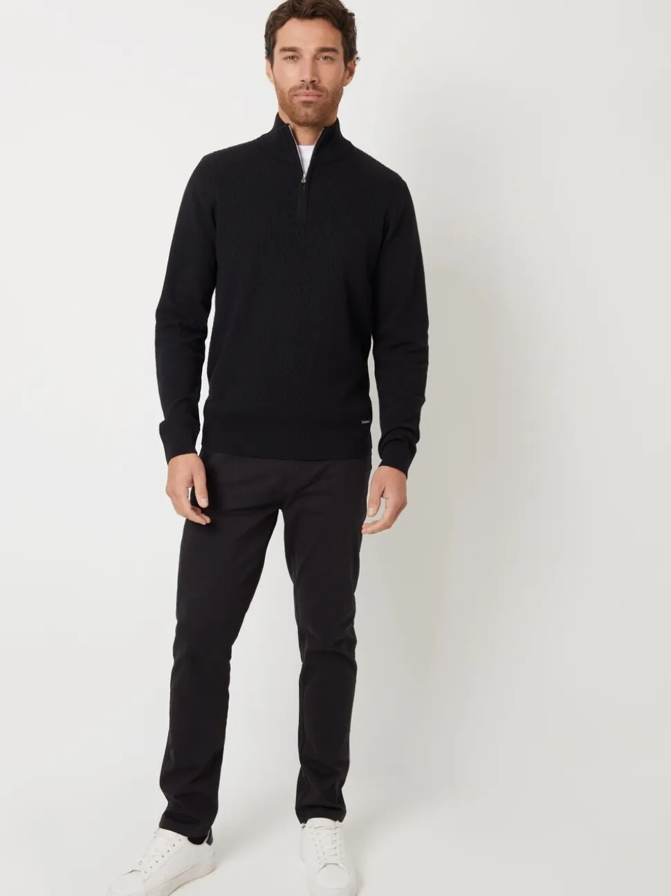 Threadbare Black Mini Cable Knit Quarter Zip Jumper