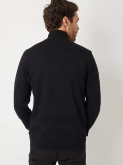 Threadbare Black Mini Cable Knit Quarter Zip Jumper