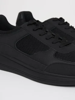 Threadbare Black Mixed Material Trainers