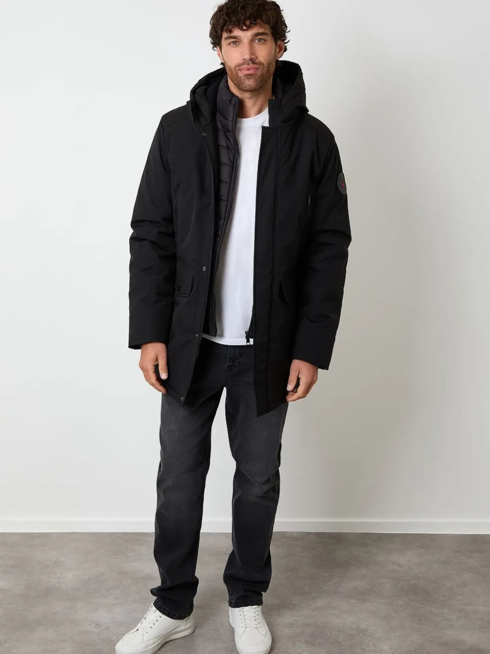 Threadbare Black Mock Inner Longline Utility Coat