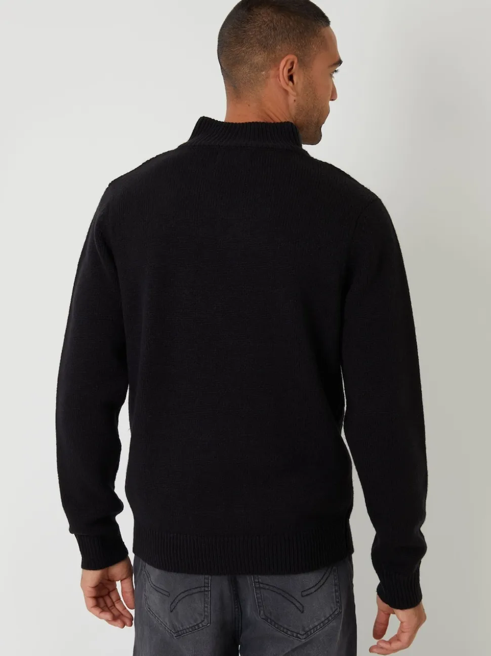 Threadbare Black Mock Neck Funnel Neck Cable Knit Jumper