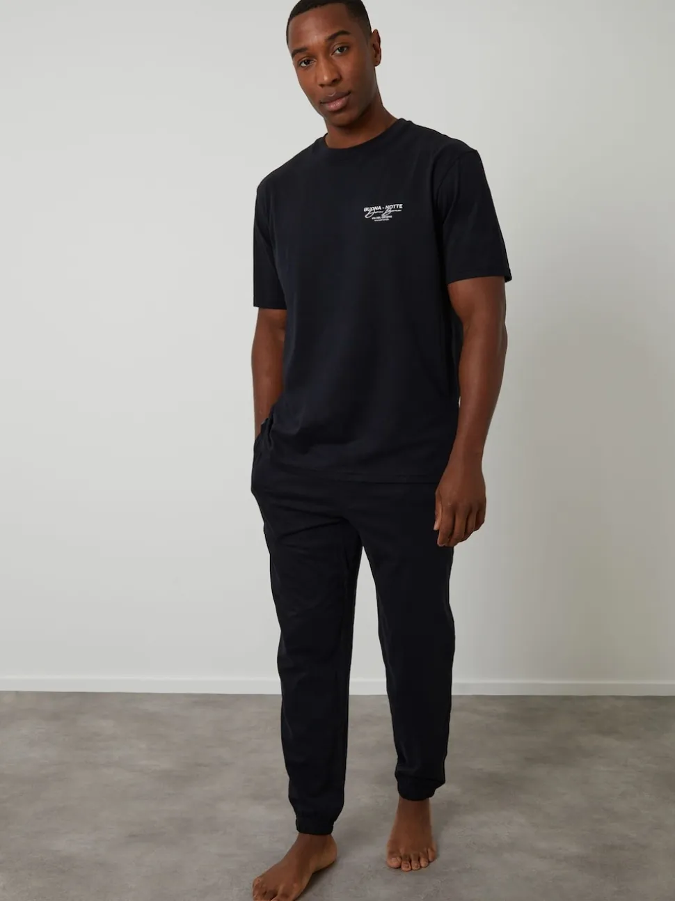 Threadbare Black Peached Cotton Graphic Lounge Set