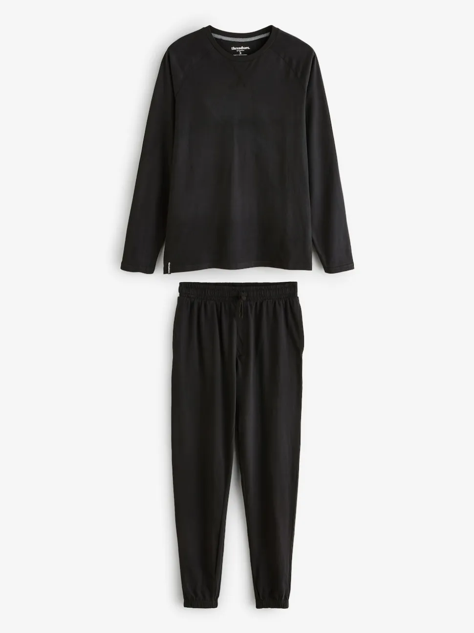 Threadbare Black Peached Cotton Long Lounge Set