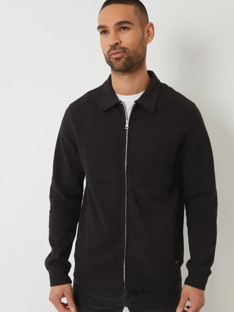 Threadbare Black Pique Zip Through Shacket