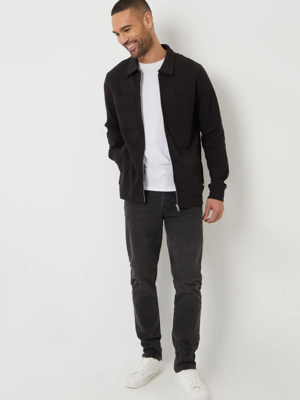 Threadbare Black Pique Zip Through Shacket