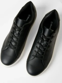 Threadbare Black PU Court Trainers