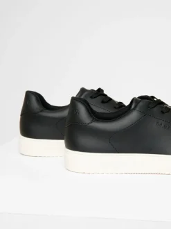 Threadbare Black PU Court Trainers