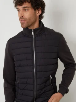Threadbare Black Quilted Hybrid Funnel Neck Jacket