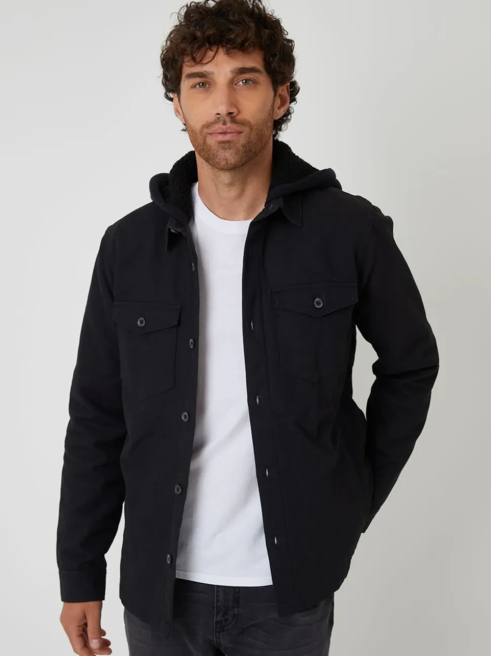 Threadbare Black Quilted Shacket with Borg Lined Hood