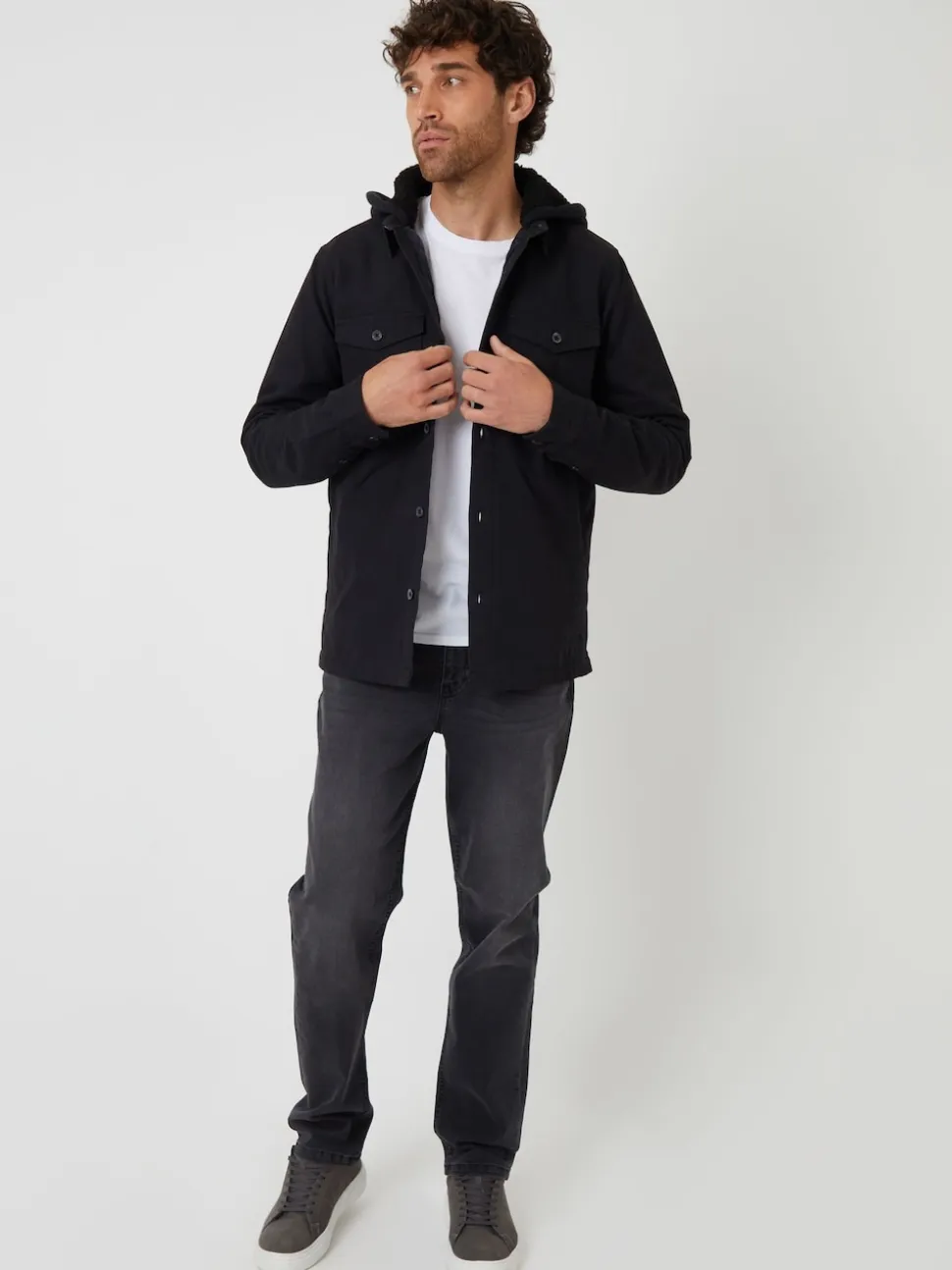 Threadbare Black Quilted Shacket with Borg Lined Hood