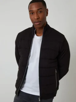 Threadbare Black Quilted Zip-Up Knitted Jacket