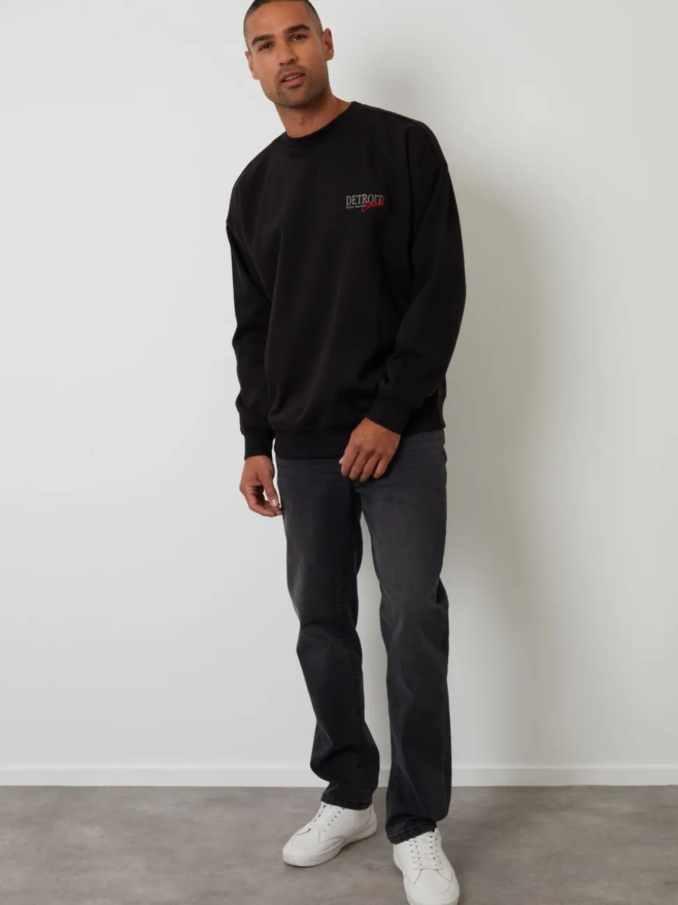 Threadbare Black Relaxed Fit Graphic Print Crew Neck Sweatshirt