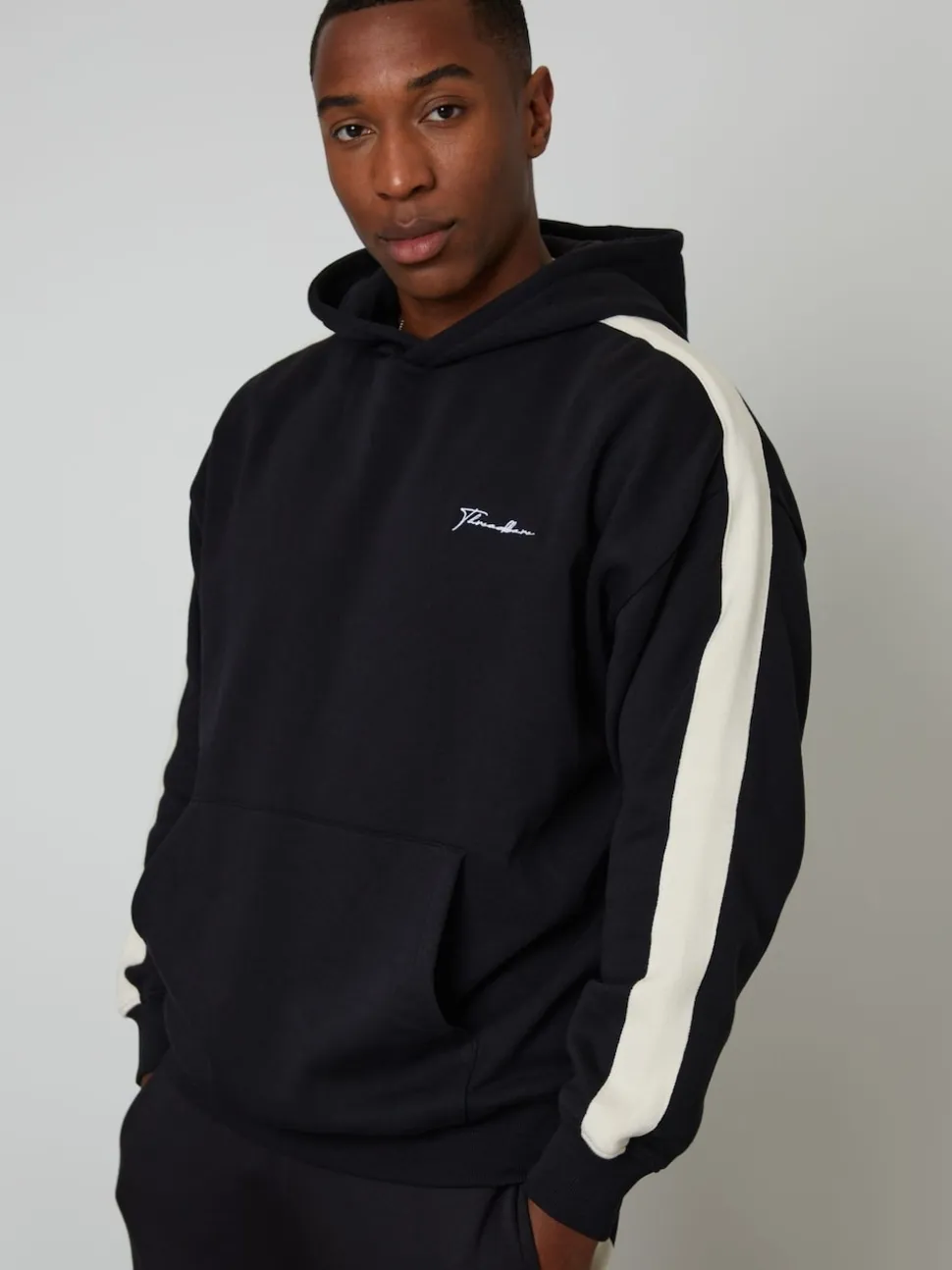 Threadbare Black Relaxed Fit Side Stripe Hoodie
