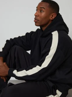 Threadbare Black Relaxed Fit Side Stripe Hoodie