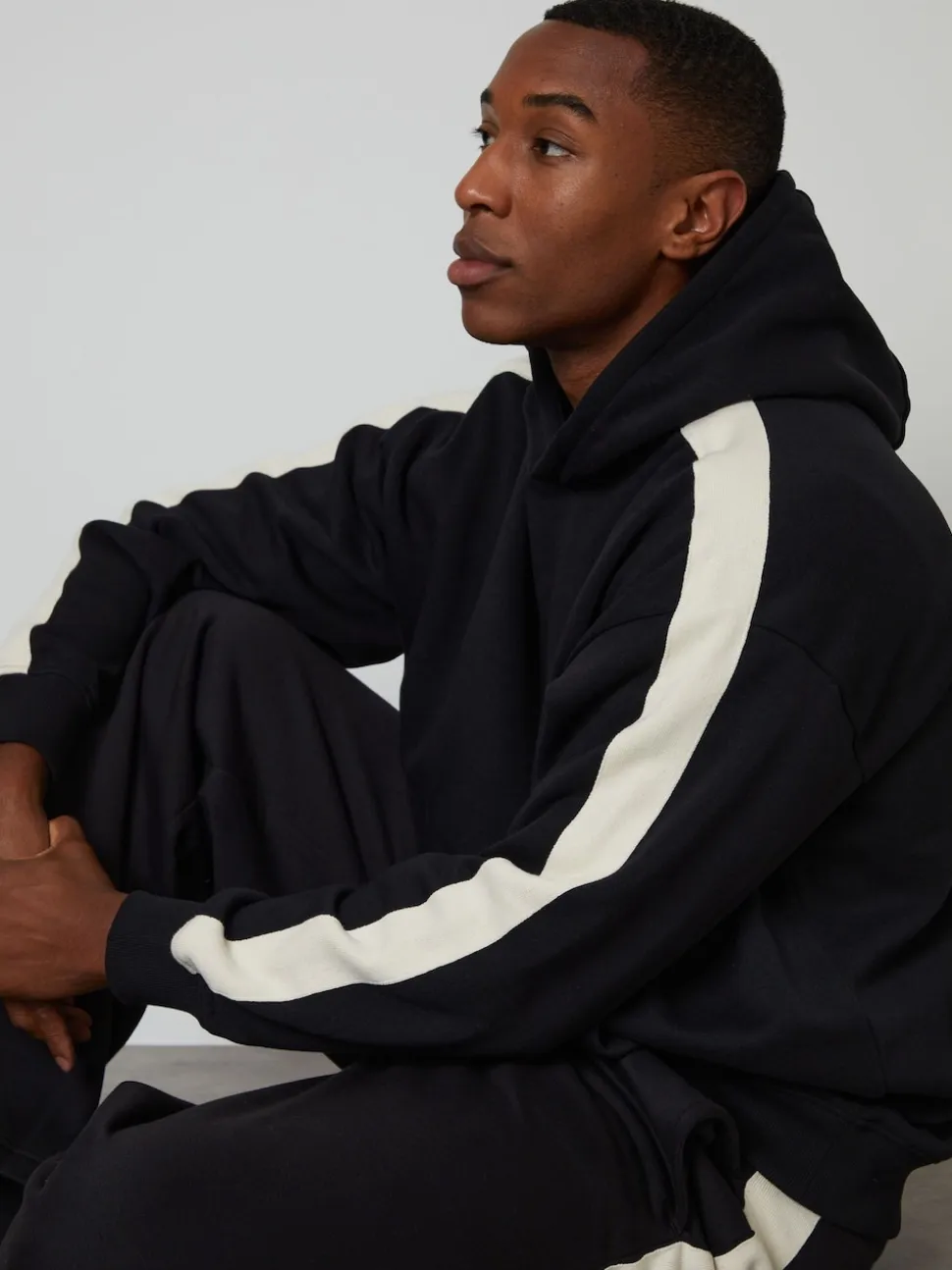 Threadbare Black Relaxed Fit Side Stripe Hoodie