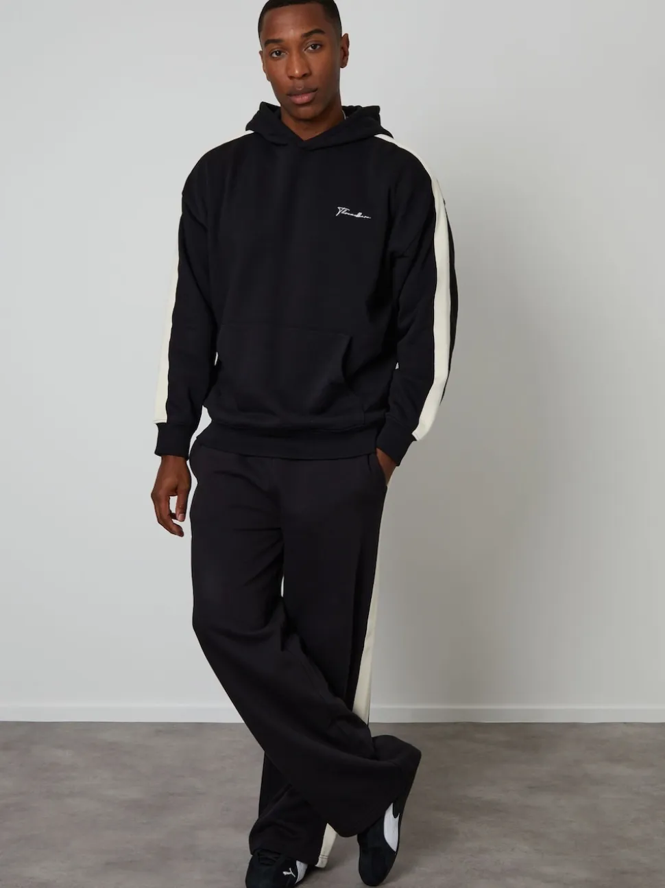 Threadbare Black Relaxed Fit Side Stripe Hoodie