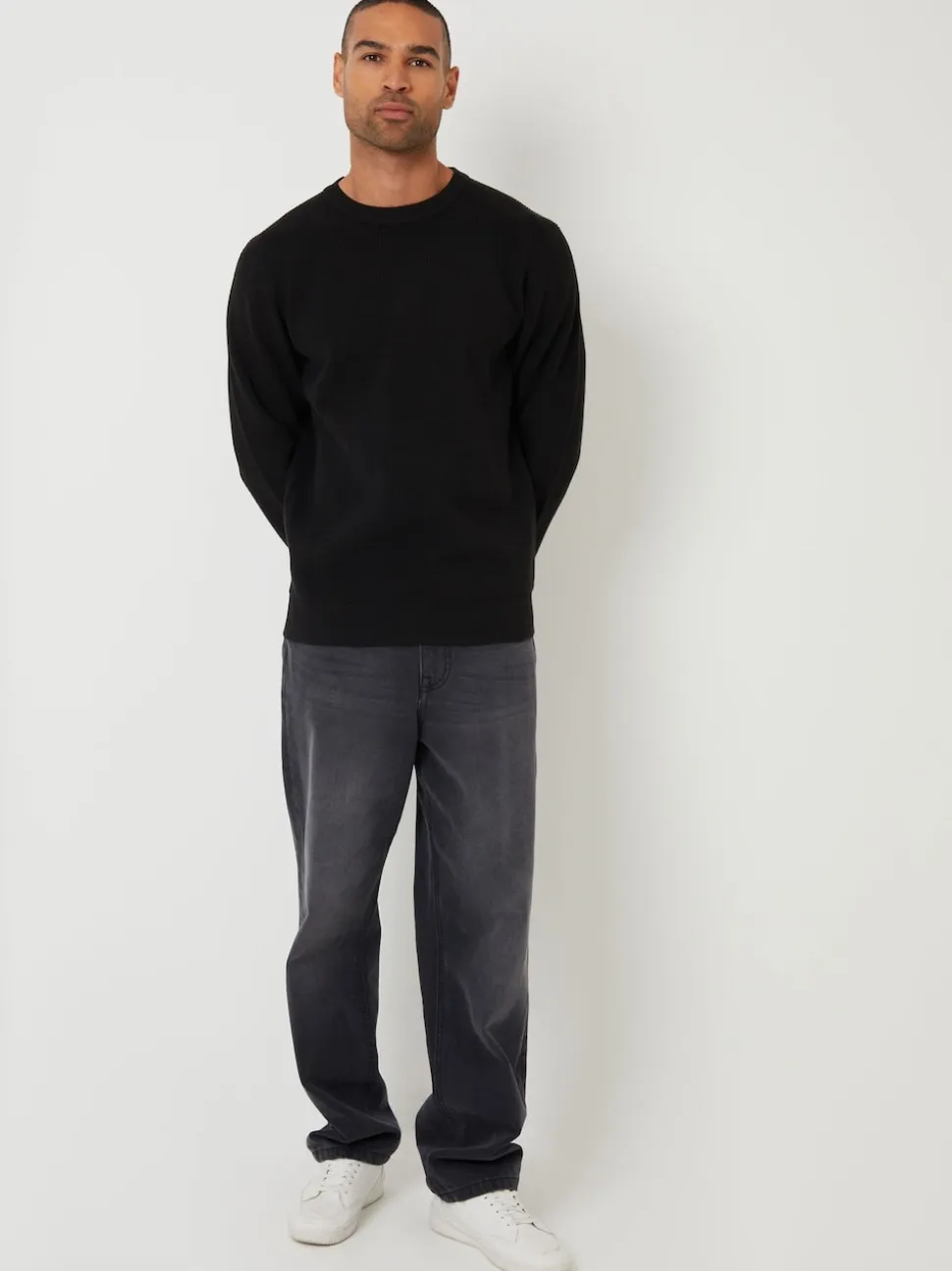 Threadbare Black Rib Knit Crew Neck Jumper