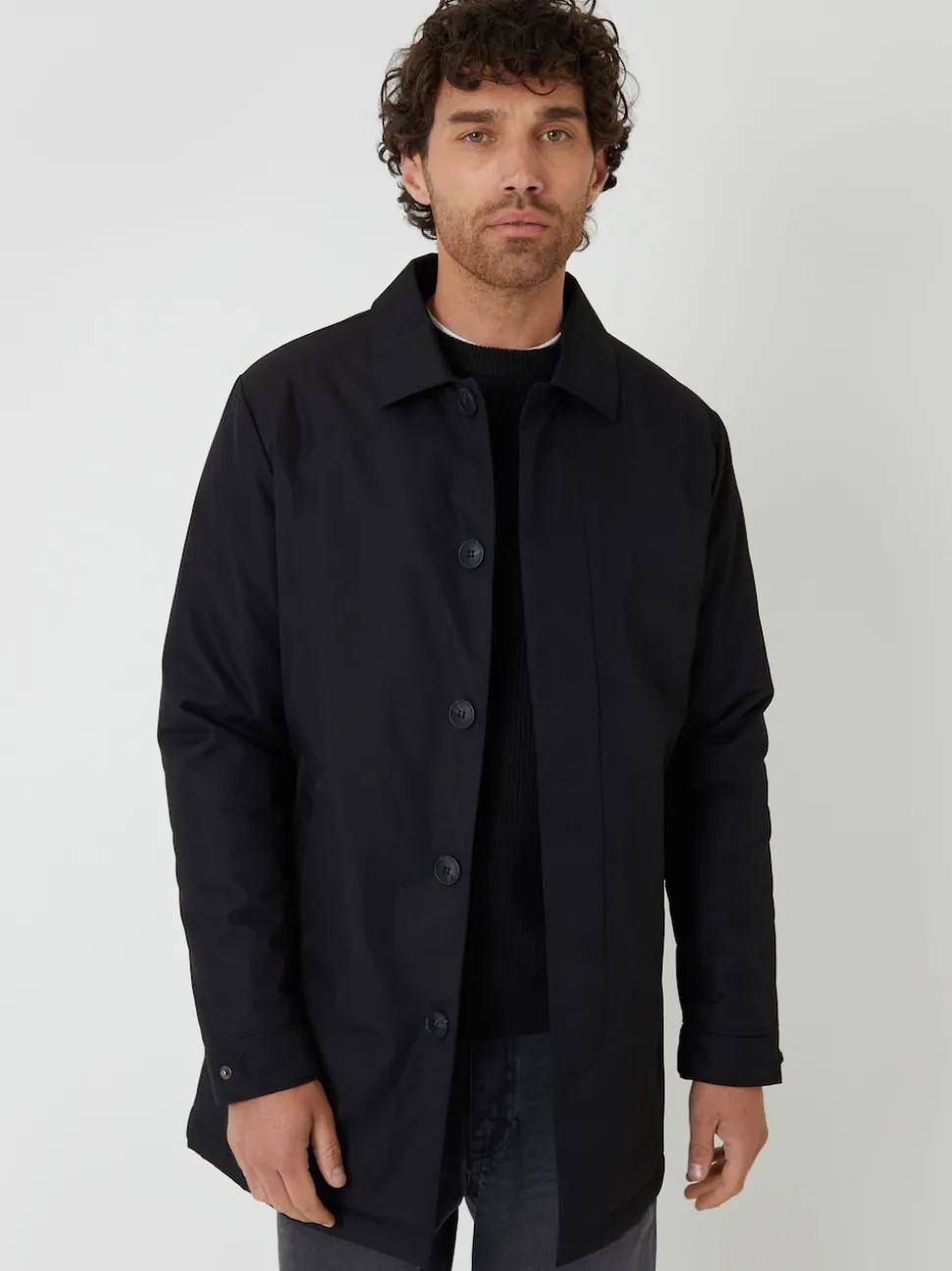 Threadbare Black Showerproof Padded Longline Trench Coat