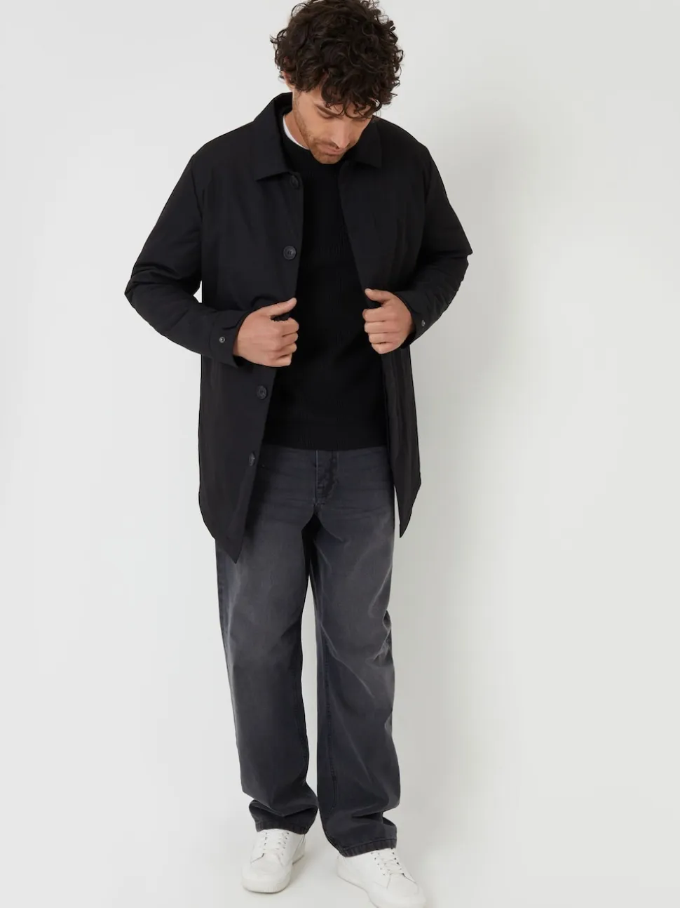 Threadbare Black Showerproof Padded Longline Trench Coat