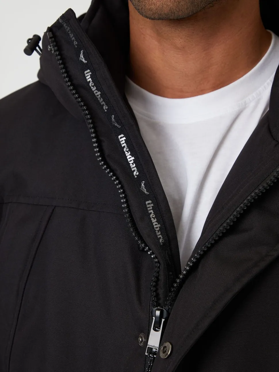 Threadbare Black Showerproof Longline Hooded Padded Jacket
