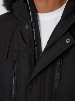 Threadbare Black Showerproof Longline Quilted Parka Jacket