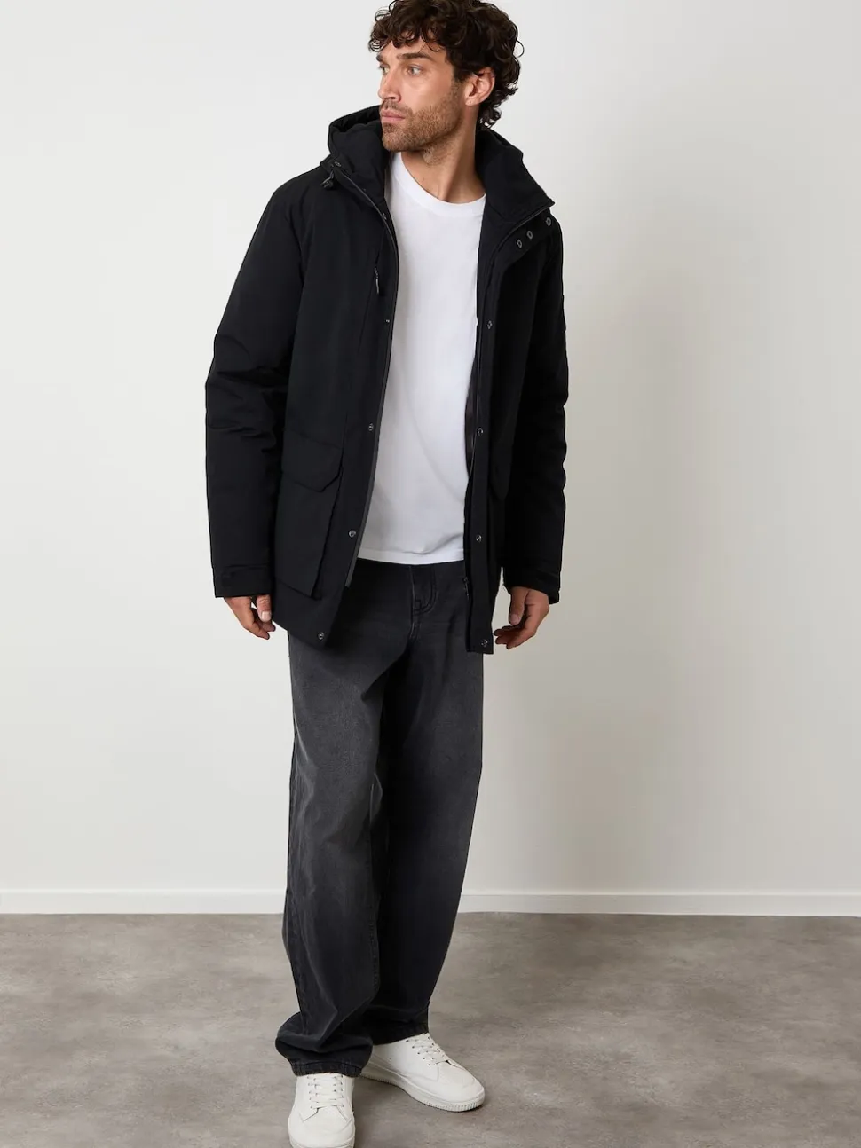 Threadbare Black Showerproof Padded Hooded Coat