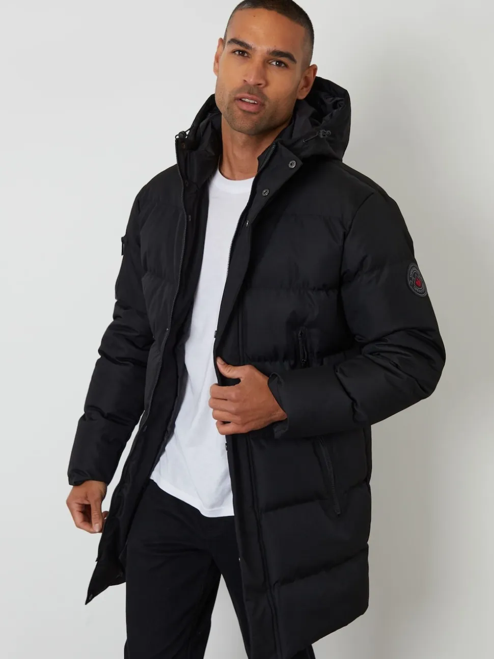Threadbare Black Showerproof Longline Hooded Puffer Coat