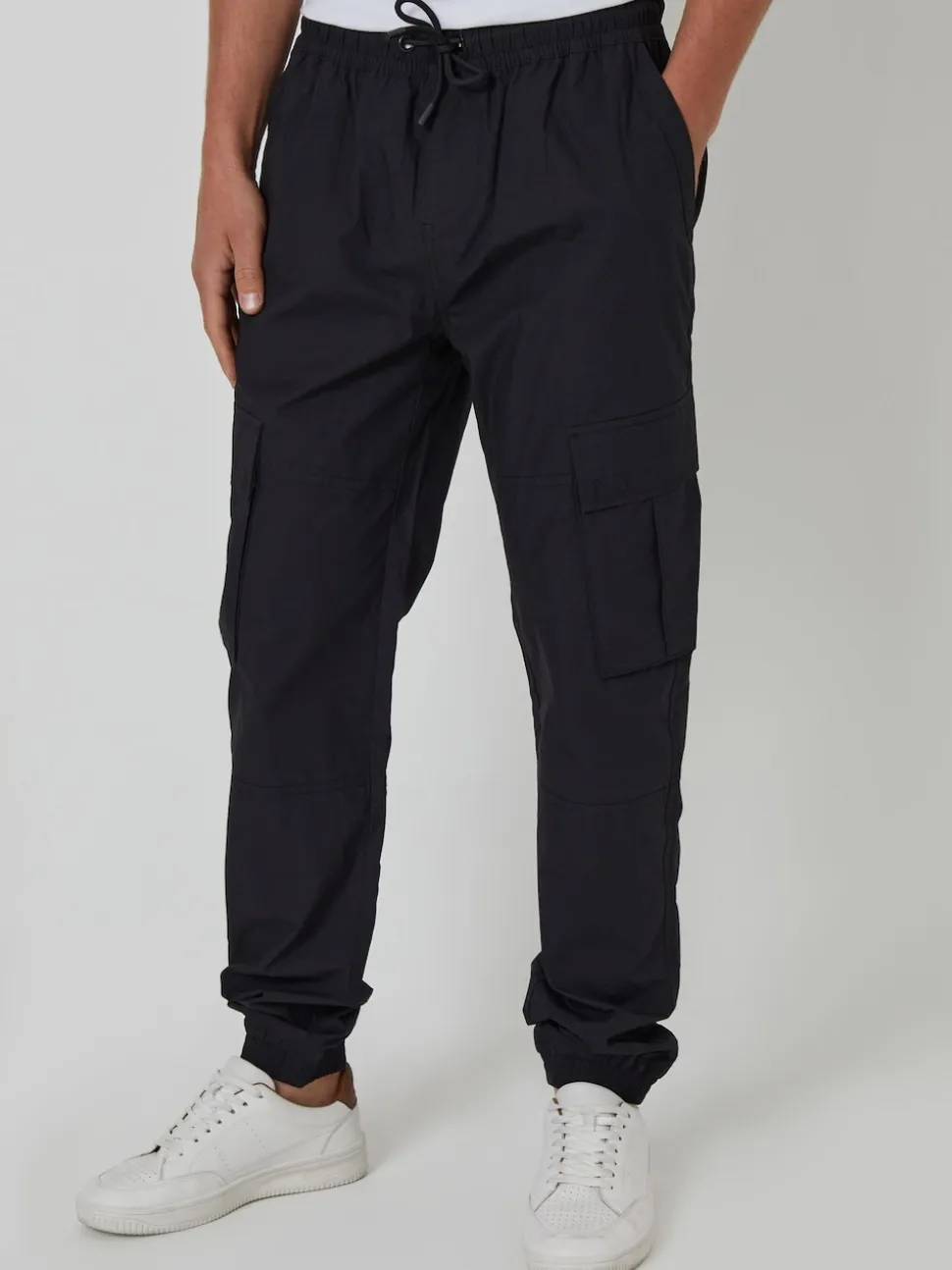Threadbare Black Slim Fit Cuffed Cargo 100% Cotton Trousers