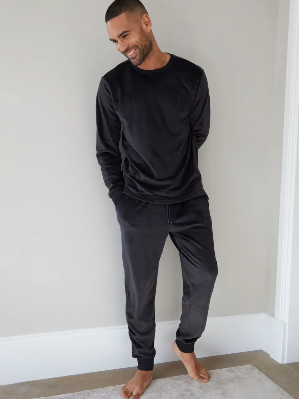 Threadbare Black Soft Touch Velour Loungewear Set