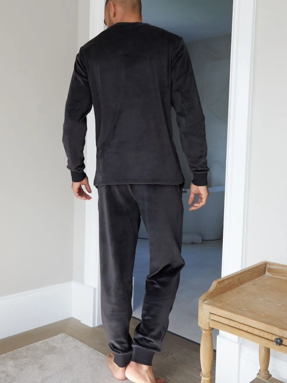 Threadbare Black Soft Touch Velour Loungewear Set