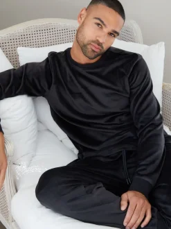 Threadbare Black Soft Touch Velour Loungewear Set