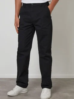 Threadbare Black Straight Leg Stretch Waist Chino Trousers