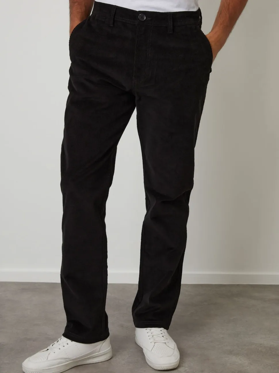 Threadbare Black Straight Leg Stretch Corduroy Trousers