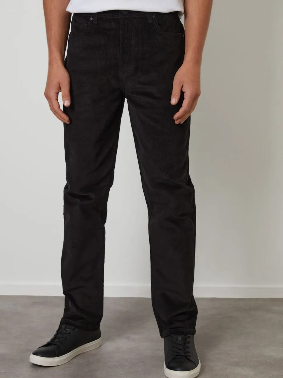 Threadbare Black Straight Leg 5 Pocket Stretch Corduroy Trousers