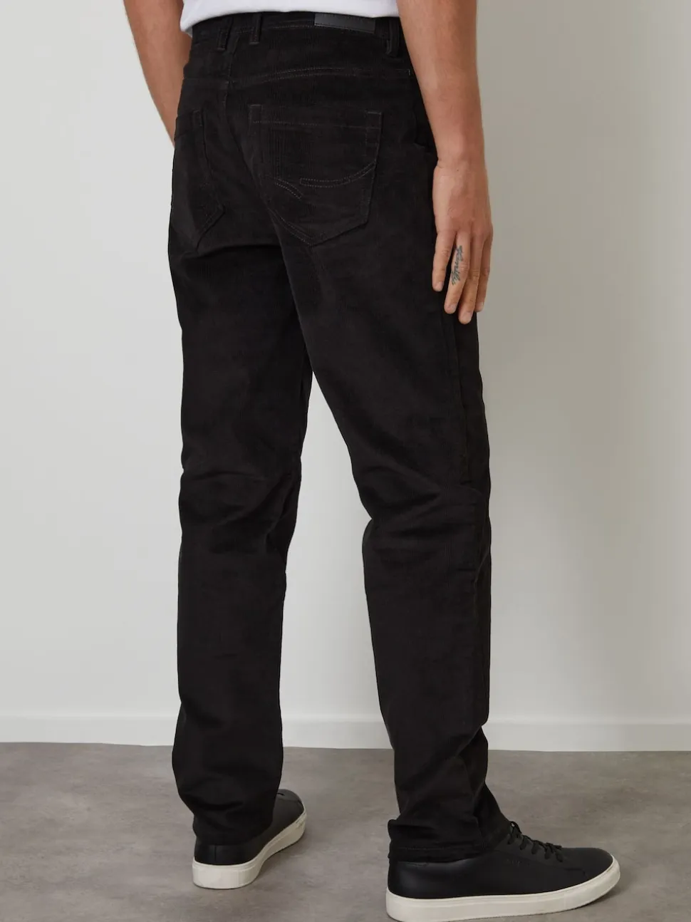 Threadbare Black Straight Leg 5 Pocket Stretch Corduroy Trousers