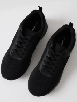 Threadbare Black Textured Slip On Trainers